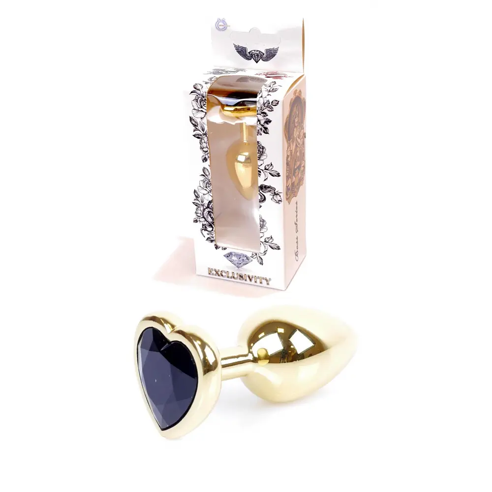 Анальна пробка із кристалом B-Series Jewellery Gold Heart Plug Black, 7х2,7 см, чорний - фото 9