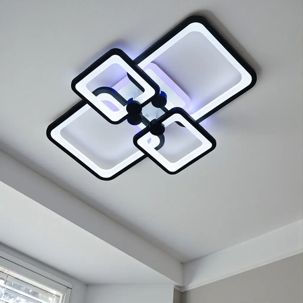 Стельова LED-люстра Diasha 8208/4BK 3color з пультом і димером, чорна, 76W, 4180 lm, квадратні LED-рамки 55×40 см - фото 2