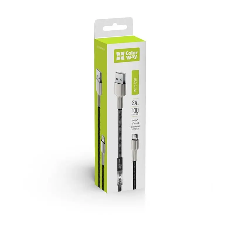 Кабель ColorWay USB - micro USB (M/M), Metal Head, 2.4 А, 1 м, Black (CW-CBUM046-BK) - фото 6