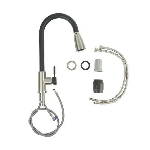 Смеситель кухонный Platinum KT 8203 (8614) однорычажный с выдвижным изливом черный матовый комби (000033993) - фото 2