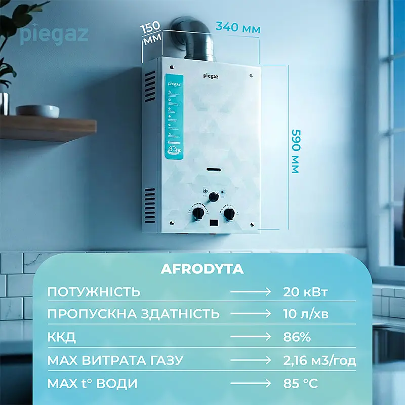 Газовий проточний водонагрівач Piegaz Afrodyta Grey Geometry - фото 4