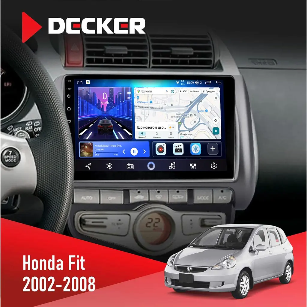 Штатна магнітола Honda Fit 2002-2008 Climate Decker D9-006 4x64, 4G Decker (НФ-00008757)