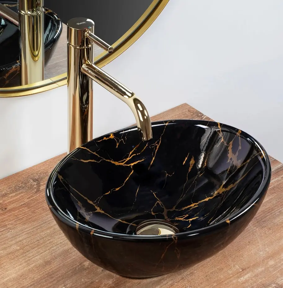 Умивальник Rea Sofia 27x35 mini black marble shine (REA-U6963), Глянцева - фото 2