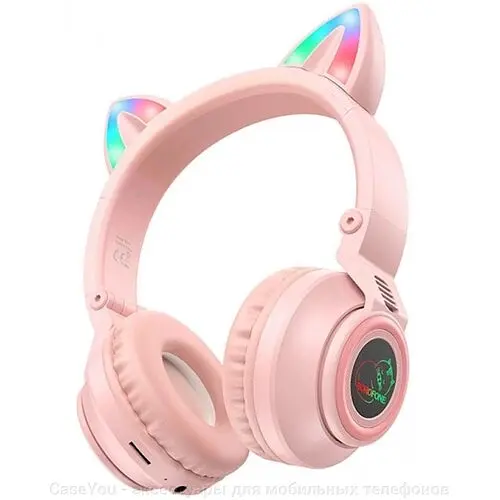 Беспроводные накладные наушники Borofone BO18 Cat ear розовые - фото 2