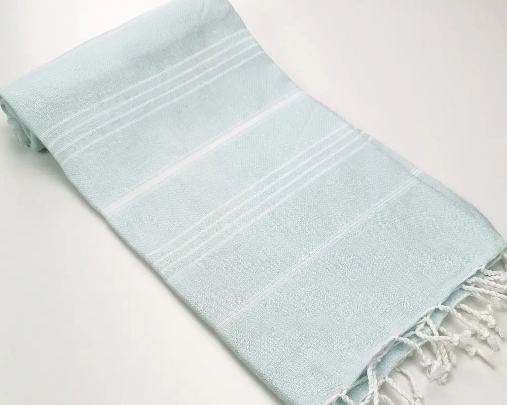 Рушник пештемаль Turkey Towel 100х180 см легкий великий для пляжу басейну бані сауни підстилка на дачу пікнік природу відпустку море полоса м'ятний - фото 2