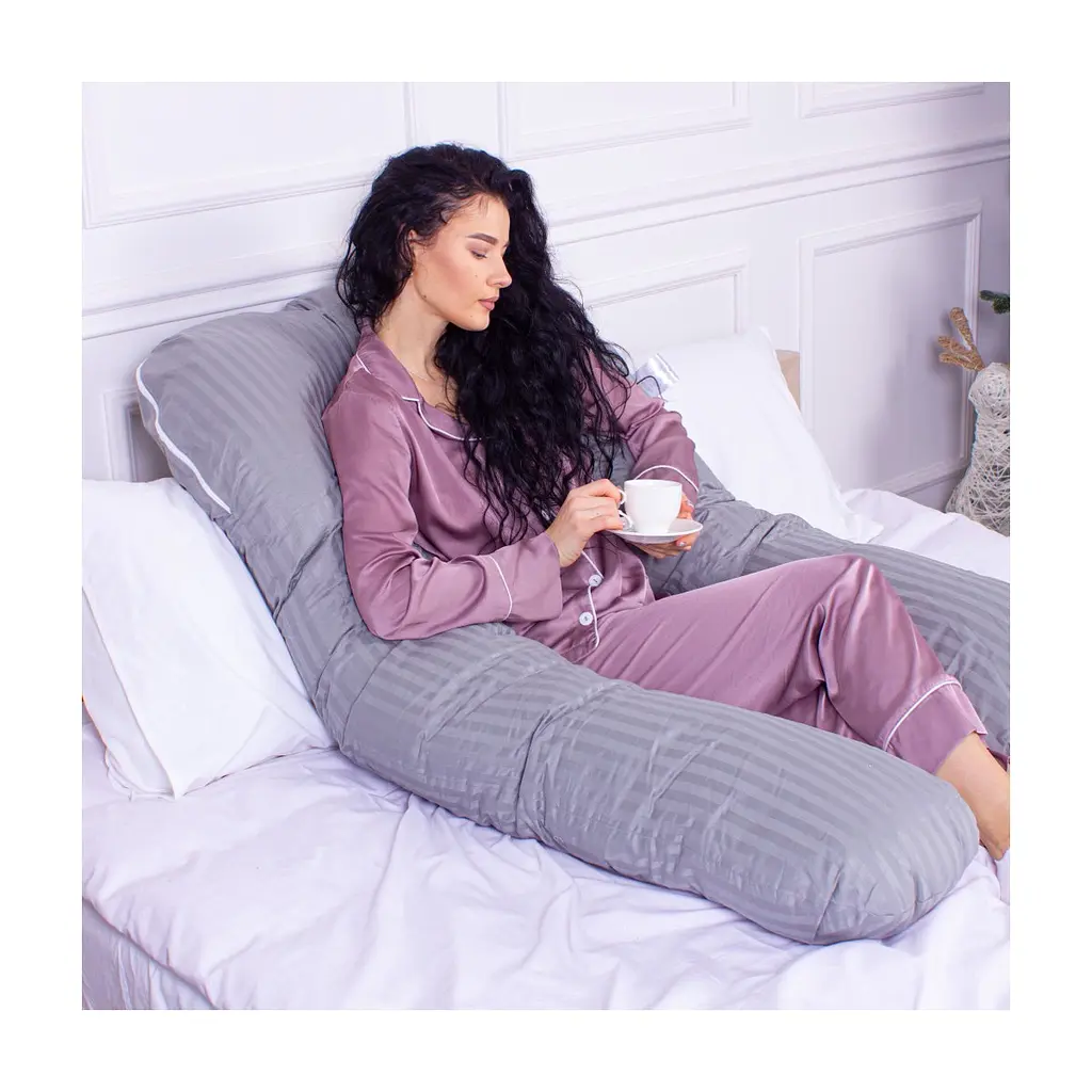 Подушка MirSon для вагітних і відпочинку Satin Stripe №8027 U-подібна Light Gray (2200006178651) - фото 8
