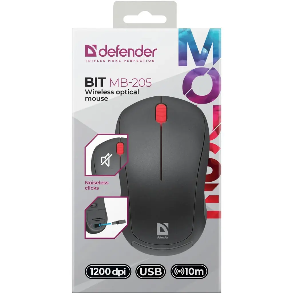 Комп'ютерна мишка Defender Bit MB-205 бездротова 3 кн. до 1200 dpi безшумна чорна (52205) - фото 3