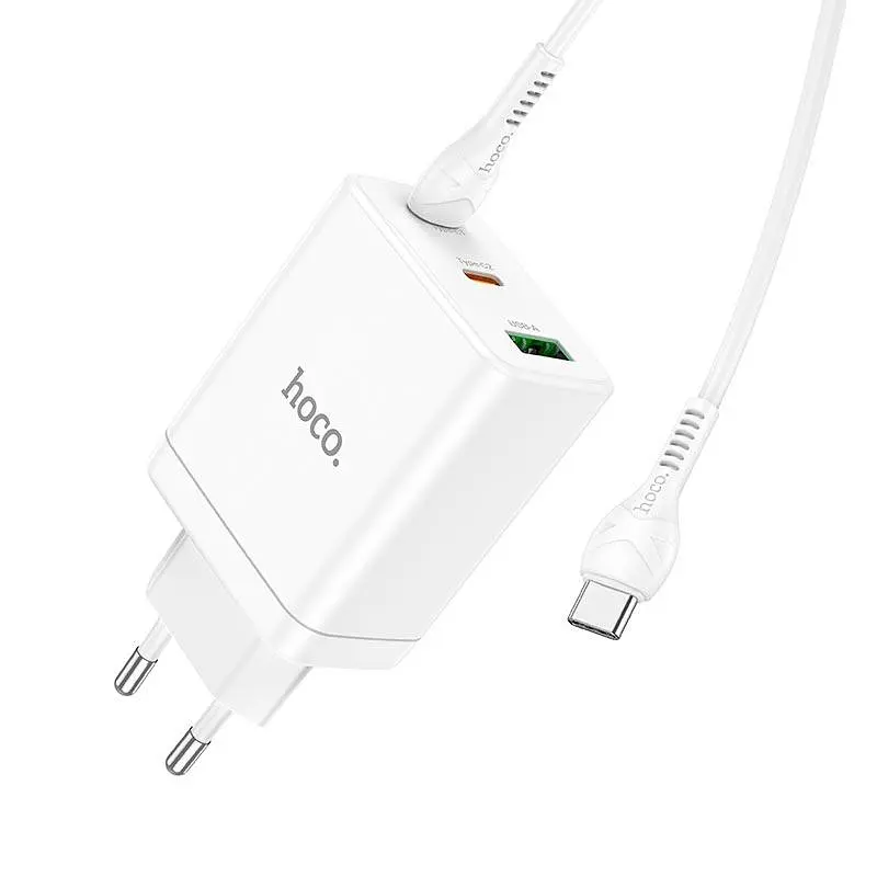 Адаптер мережевий HOCO Type-C to Type-C Cable Start three-port charger N33 набір білий - фото 5