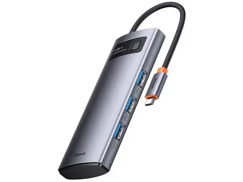 Хаб USB Baseus Metal Gleam, Grey, Type-C 3.0 - 1xType-C (15 Вт) / 4xUSB 3.0, кабель 15 см, алюмінієвий корпус (WKWG070013) - фото 2