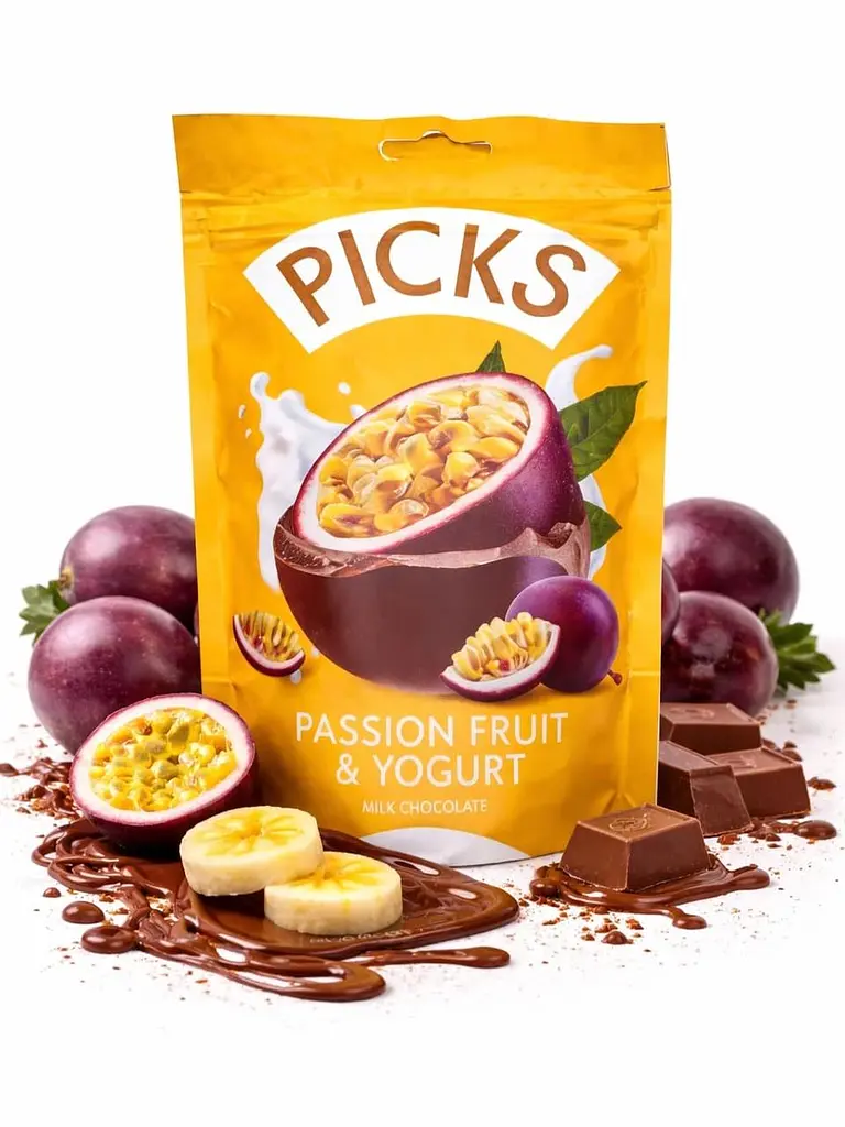 Сублімовані фрукти в шоколаді Pergale Picks Passion Fruit & Yoghurt Milk Cocoa 90г - фото 2
