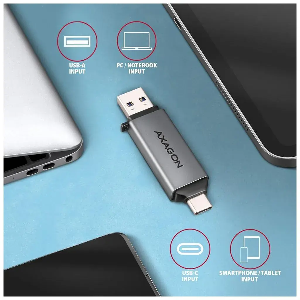 Зчитувач флеш-карт AXAGON USB-C + USB-A to SD/microSD 5Gbps gray (CRE-DAC) - фото 5