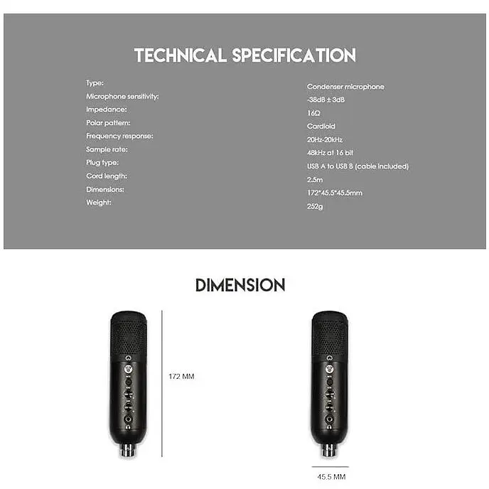 Конденсаторний мікрофон для подкастів, потокового передавання FANTECH LEVIOSA MCX-01, кардіоїдний дизайн з - фото 7