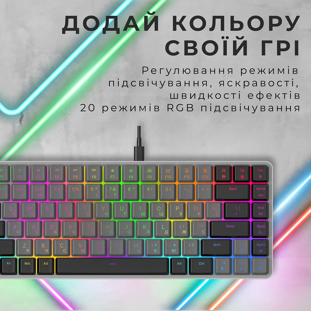 Клавиатура GamePro Red Swich Low Profile RGB USB Dark Gray проводная (MK141R) - фото 6