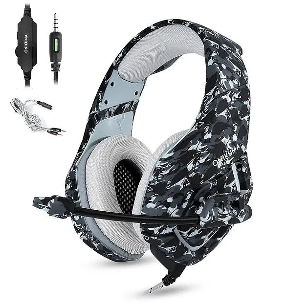 Дротові ігрові навушники Onikuma Gaming K1-B, 3.5mm, 2.2m, Camouflage-Grey - фото 2