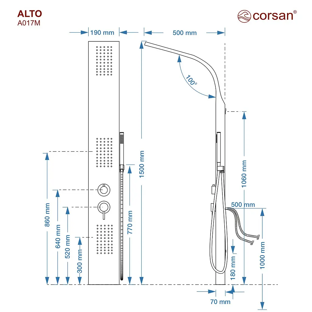 Душова панель Corsan Alto black A017MBL, Чорний матовий - фото 2