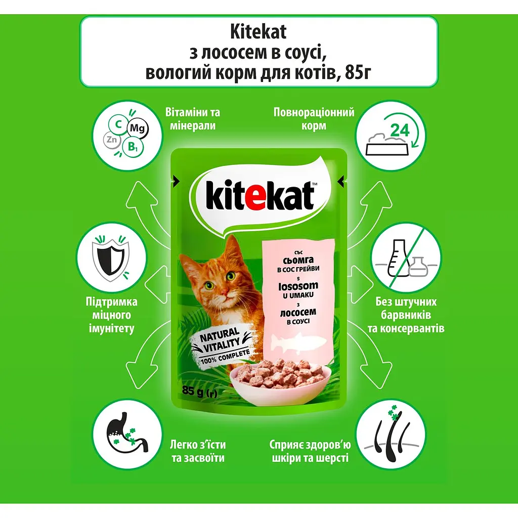 Влажный корм для кошек Kitekat с лососем в соусе 85 г - фото 6