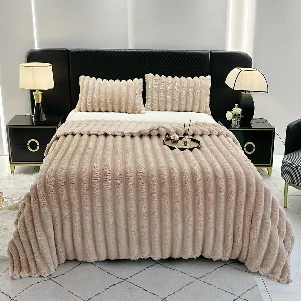Плед Dushka Home Шарпей Смужка 7 см 21798 200х230 см бежевий