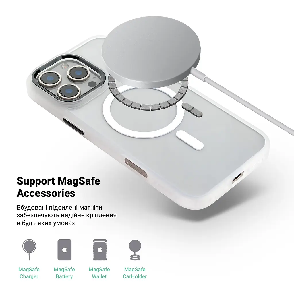 Чехол Apple iPhone 16 Pro, Unit MagSafe, белый, прозрачный, магсейф, ударопрочный, магнитный, панель-накладка с поддержкой MagSafe, с поддержкой беспроводной зарядки, TPU+PC, защита всего корпуса, ударопрочный, ArmorStandart (ARM78712) - фото 4