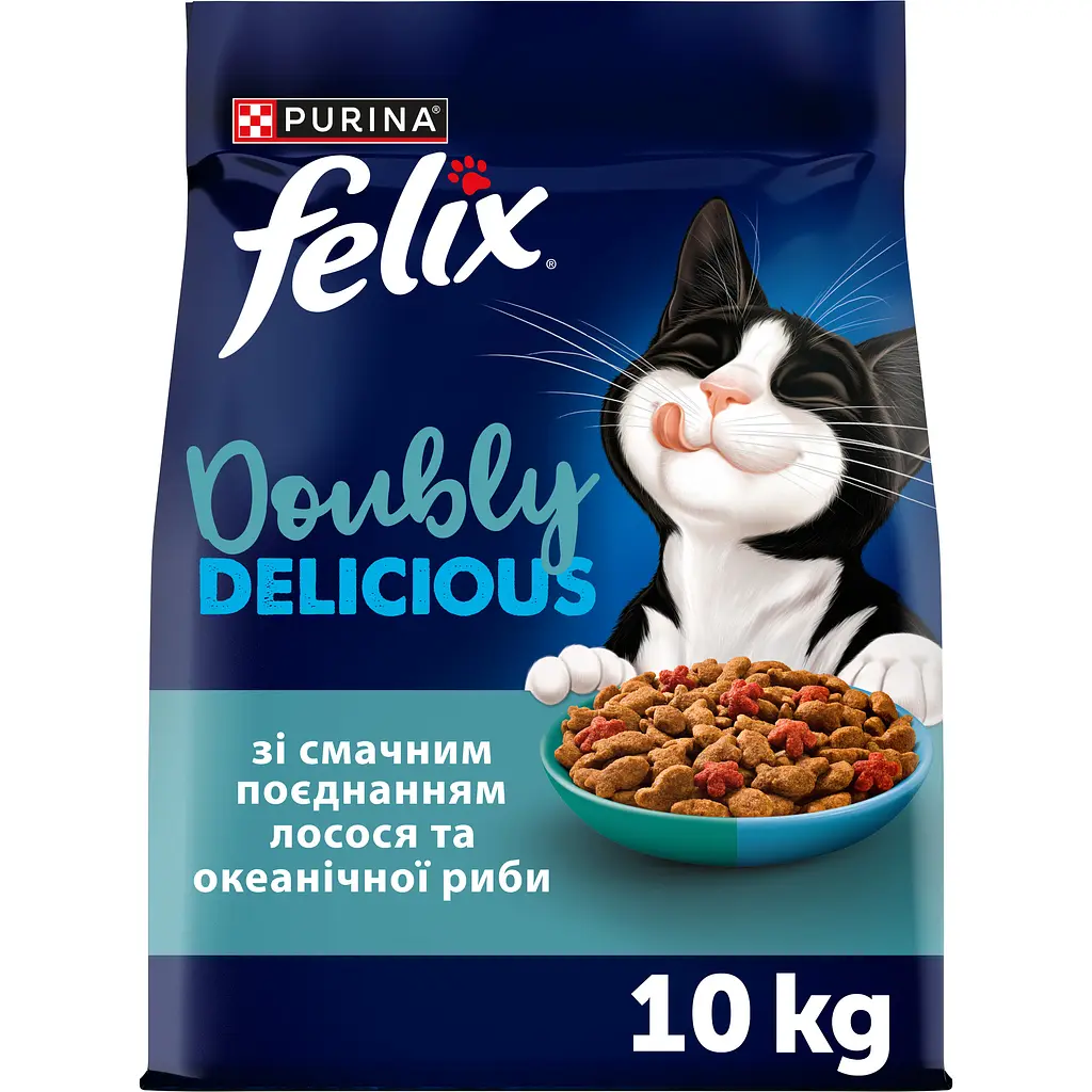 Сухий корм Felix Doubly Delicious для дорослих котів з лососем, океанічною рибою та буряком 10 кг