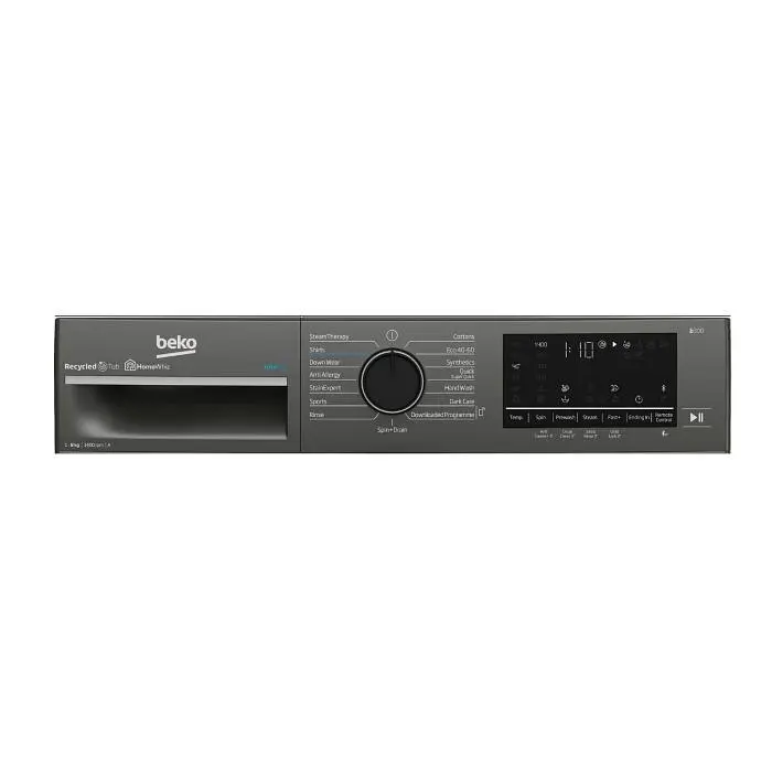 Beko Пральна машина фронтальна, 8кг, 1400, A, 55см, дисплей, пара, інвертор, графіт - фото 2