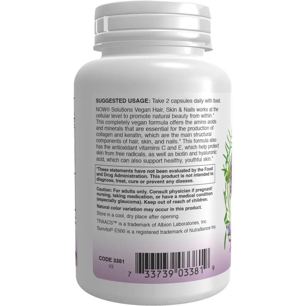 Добавка Now Foods Vegan Hair, Skin & Nails 90 капсул - фото 2