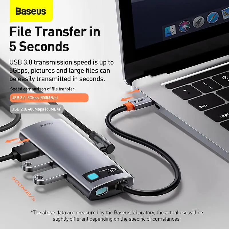 Хаб конвертер Baseus Type-C Metal Gleam Series 5-in-1 3Usb HDMI Type-C 100W CAHub-CX0G - фото 9
