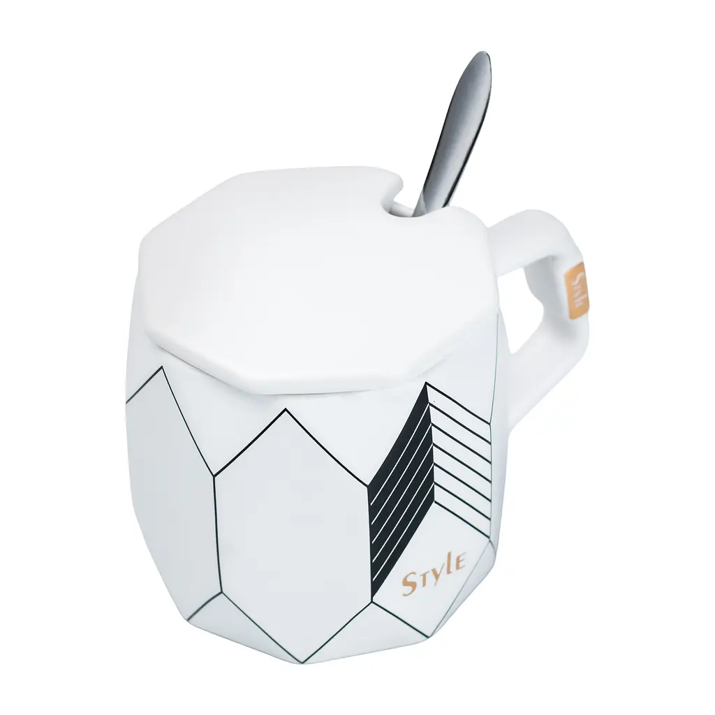 Чашка керамічна Happy Life Style з кришкою та ложкою біла 350 мл HP7207W - фото 3