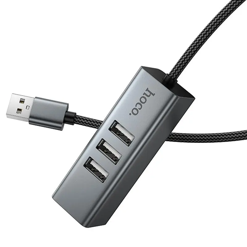 Перехідник HUB Hoco HB1D USB to USB2.0*3+RJ45 Metal gray - фото 5