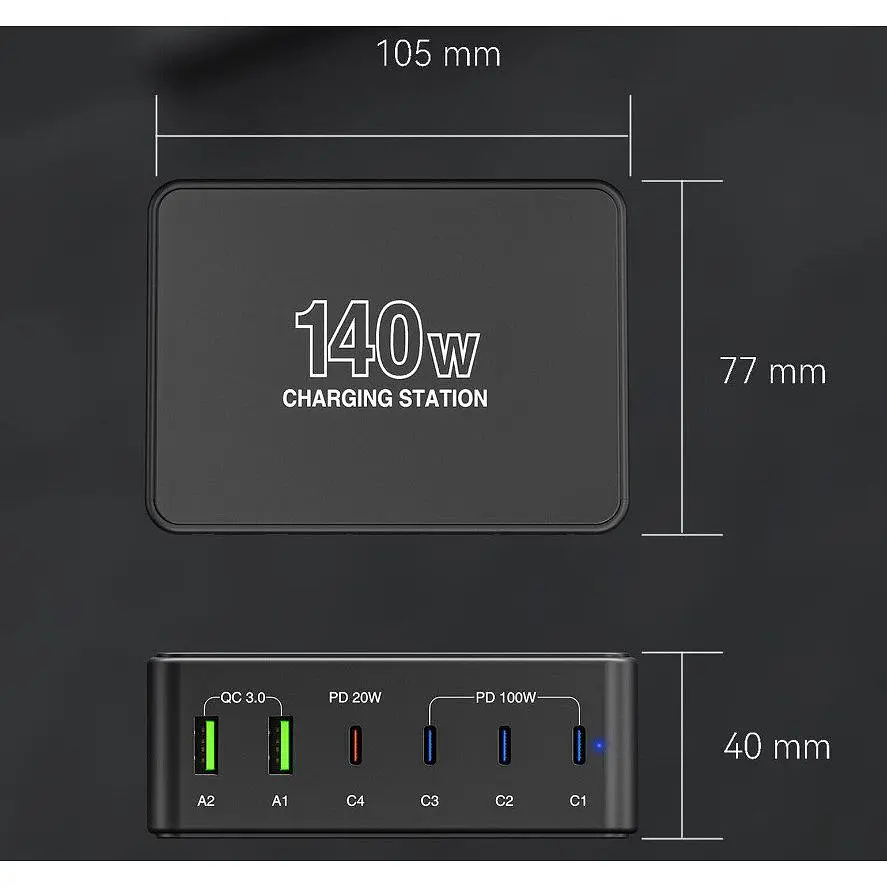 Зарядное устройство универсальное Voltronic fast charger USB QC3.0/PD/PPS 140W - фото 8