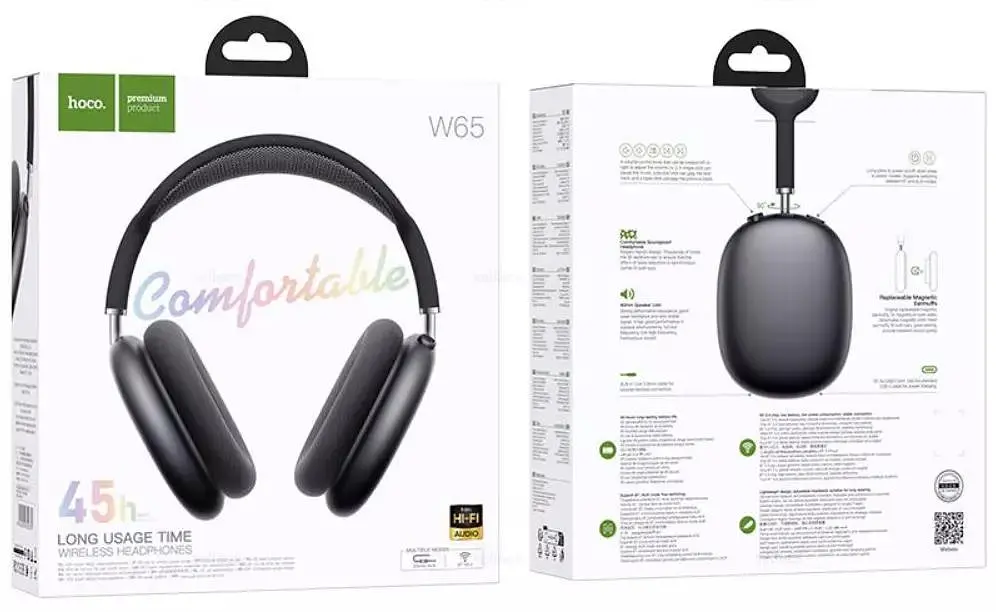 Беспроводные накладные наушники Hoco W65, BT5.4, AUX, 400mAh, 45h, deep space gray - фото 3