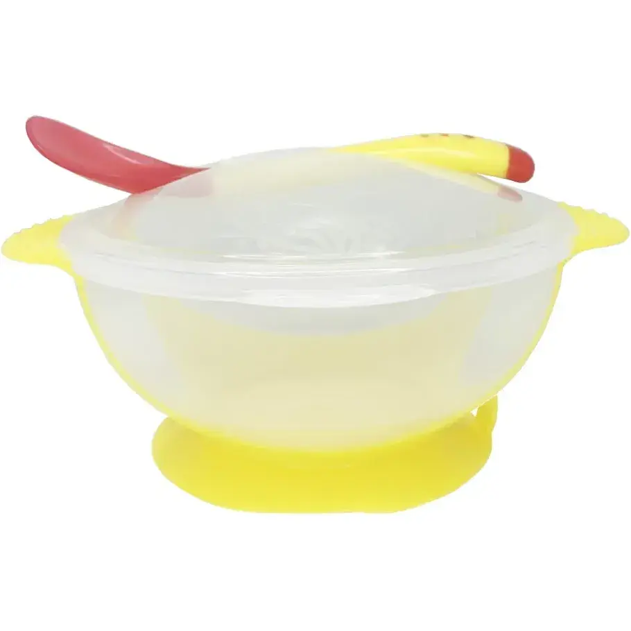 Тарелка на присоске с термоложкой и крышкой Mega Zayka MGZ-0100 (Yellow)  - фото 2