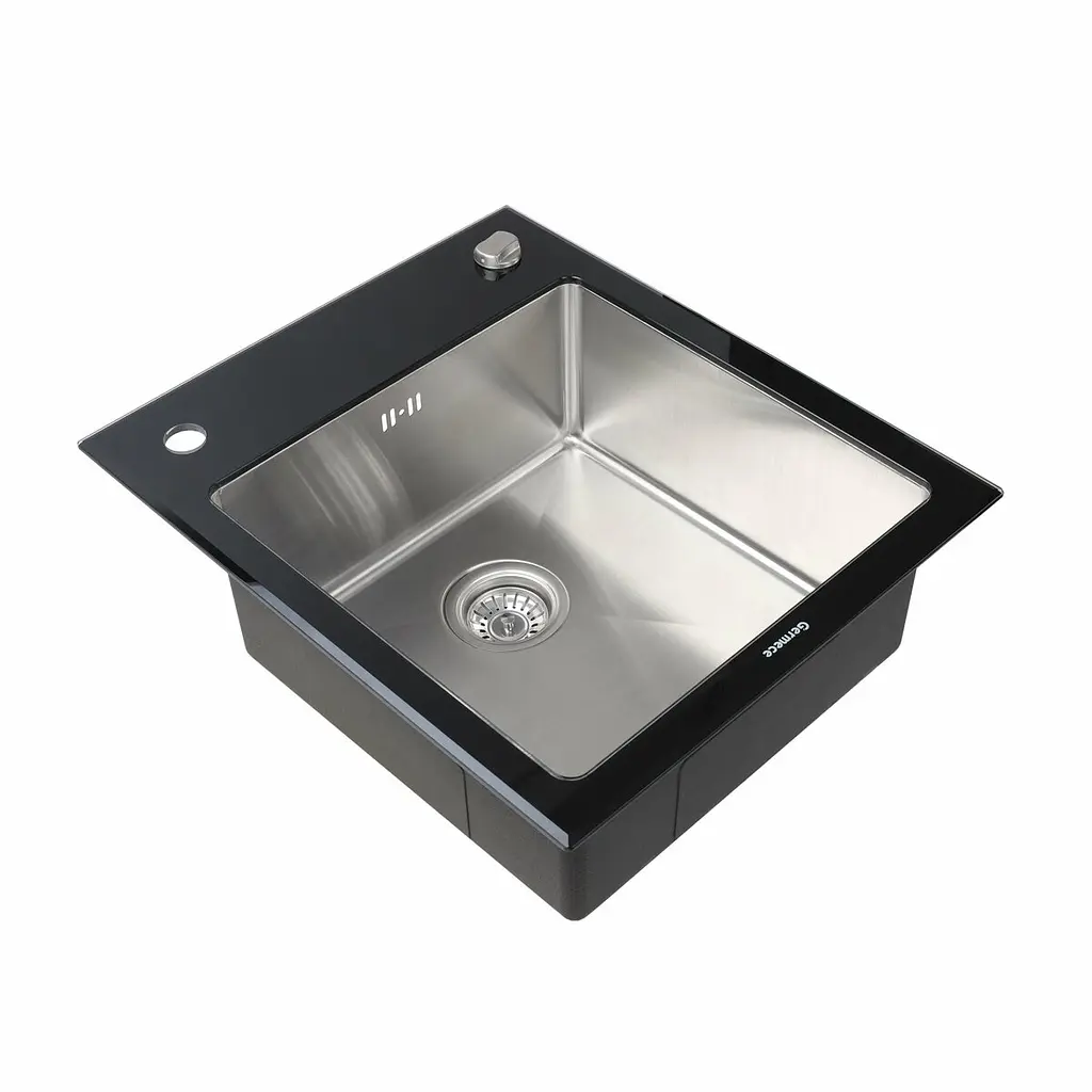 Кухонная стеклянная мойка Germece Handmade Black Glass (600x510x200), Черный - фото 5