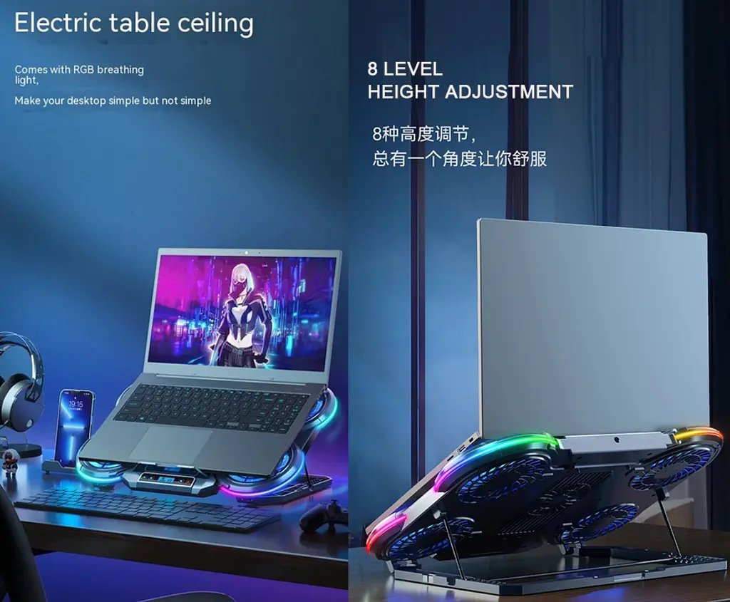 Охолоджувальна підставка для ноутбука 17 дюймів Ice Coorel Q-5 4xfans+Aluminum plate RGB LCD - фото 7