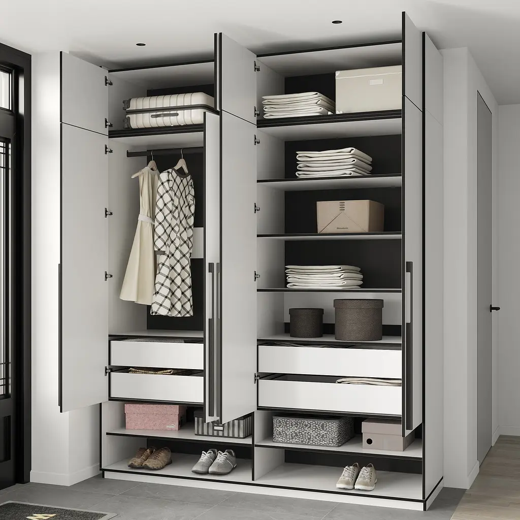 Шафа для одягу Flamecame з поличками та штангою на 4 двері у передпокій FR-09 Венге - фото 6