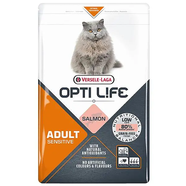Сухий суперпреміум корм Opti Life Sensitive Опті Лайф Сенситив беззерновий для котів, Лосось 2.5 кг (413197)