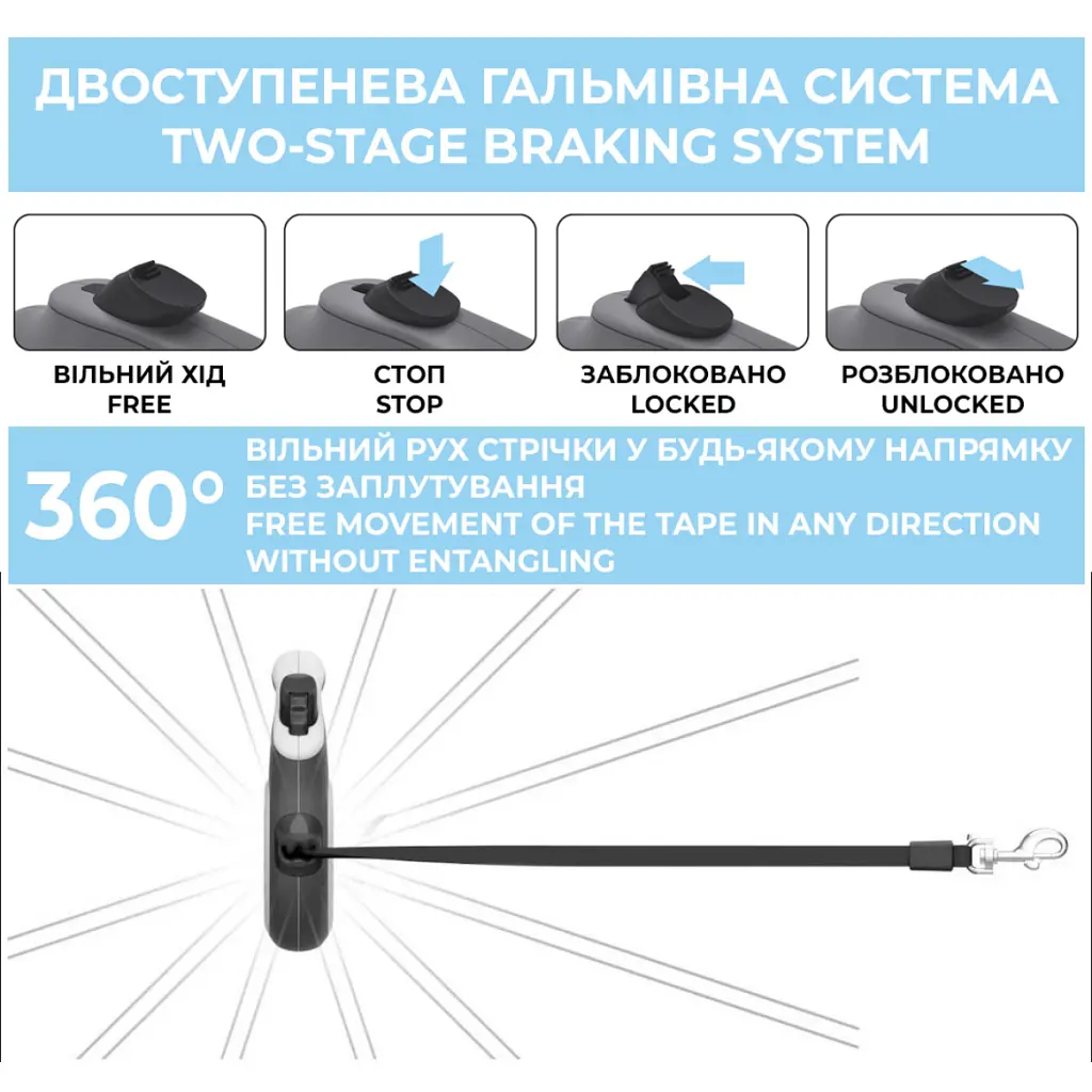 Повідець для собак WAUDOG R-leash з контейнером для пакетів "Зебра", світловідбивна стрічка S (255-0055) - фото 9