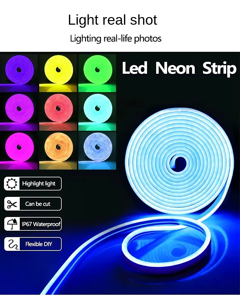 Неонова світлодіодна стрічка LED Neon Strip 5 м · Неоновий RGB гнучкий шнур з керуванням від телефону - фото 4