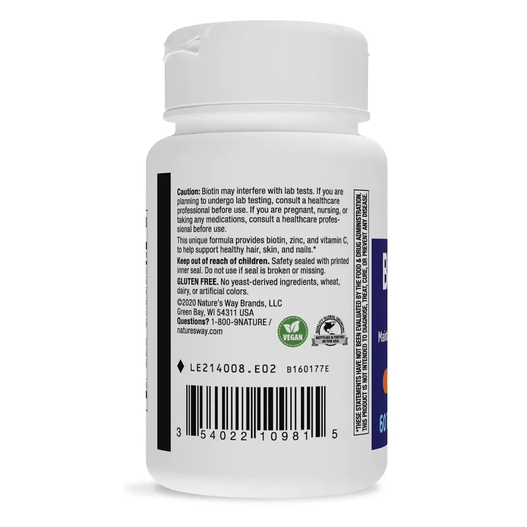 Біотин і цинк Nature's Way Biotin Forte with Zinc, 60 таблеток для підтримки  шкіри, волосся та нігтів - фото 3