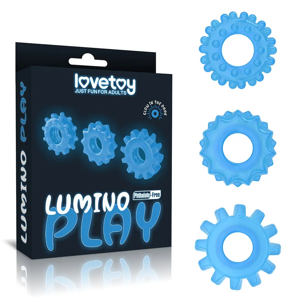 Набір ерекційних кілець Lovetoy Lumino Play 3 шт. блакитний - фото 14