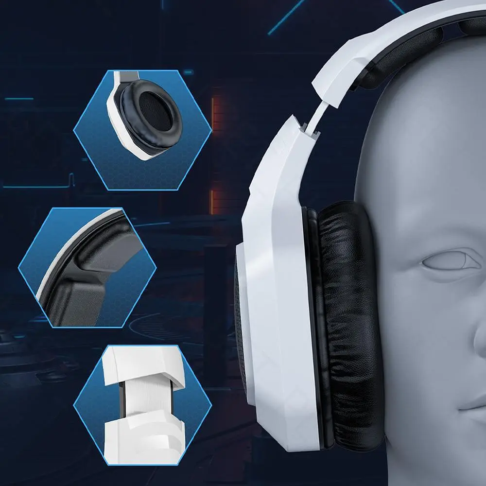 Геймерские игровые Bluetooth наушники Onikuma B100 с выдвижным микрофоном и LED подсветкой White - фото 4