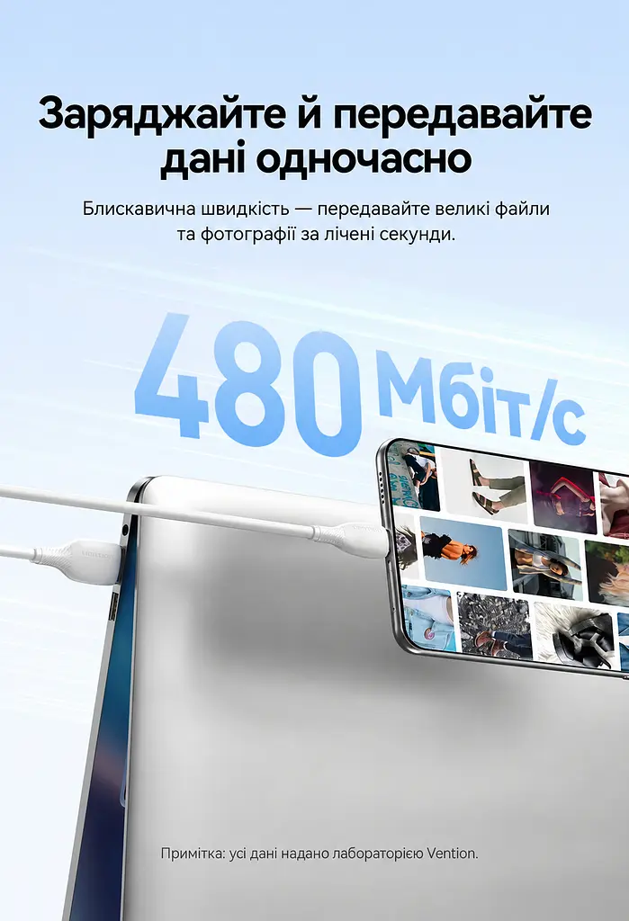 Кабель Vention CWBBG USB-A - USB-C 100 Вт 6 А 1,5 м чорний (CWBBG) - фото 11