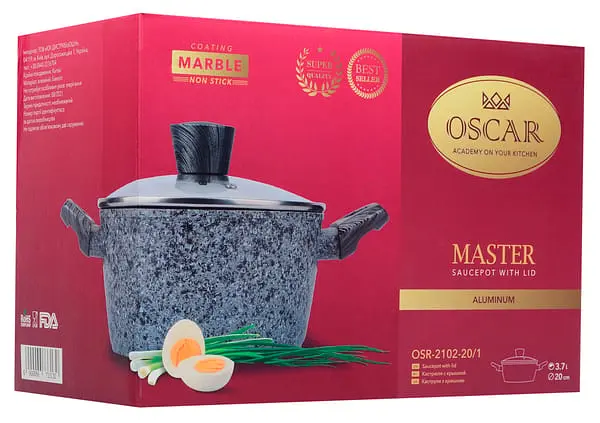 Каструля Oscar Master, з кришкою, алюміній, 20 см, 2,2 л (OSR-2102-20) - фото 4