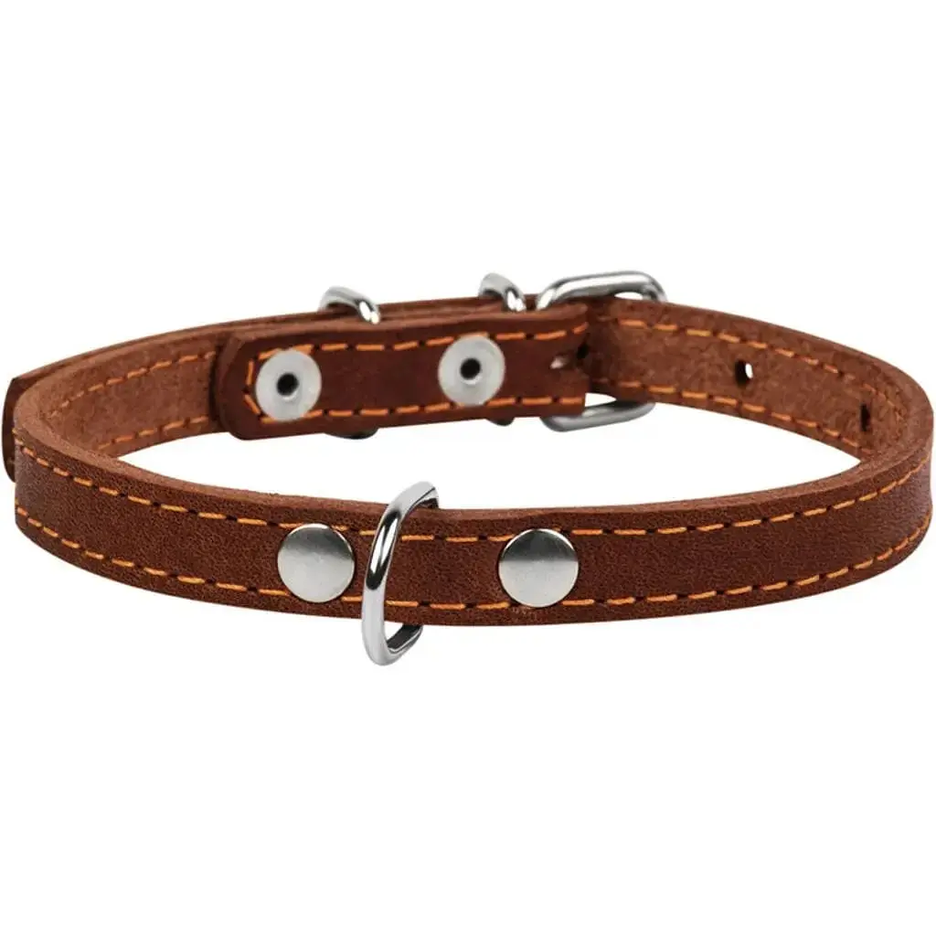 Нашийник одинарний Collar, шкіра, 24-32х1,2 см, коричневий - фото 2