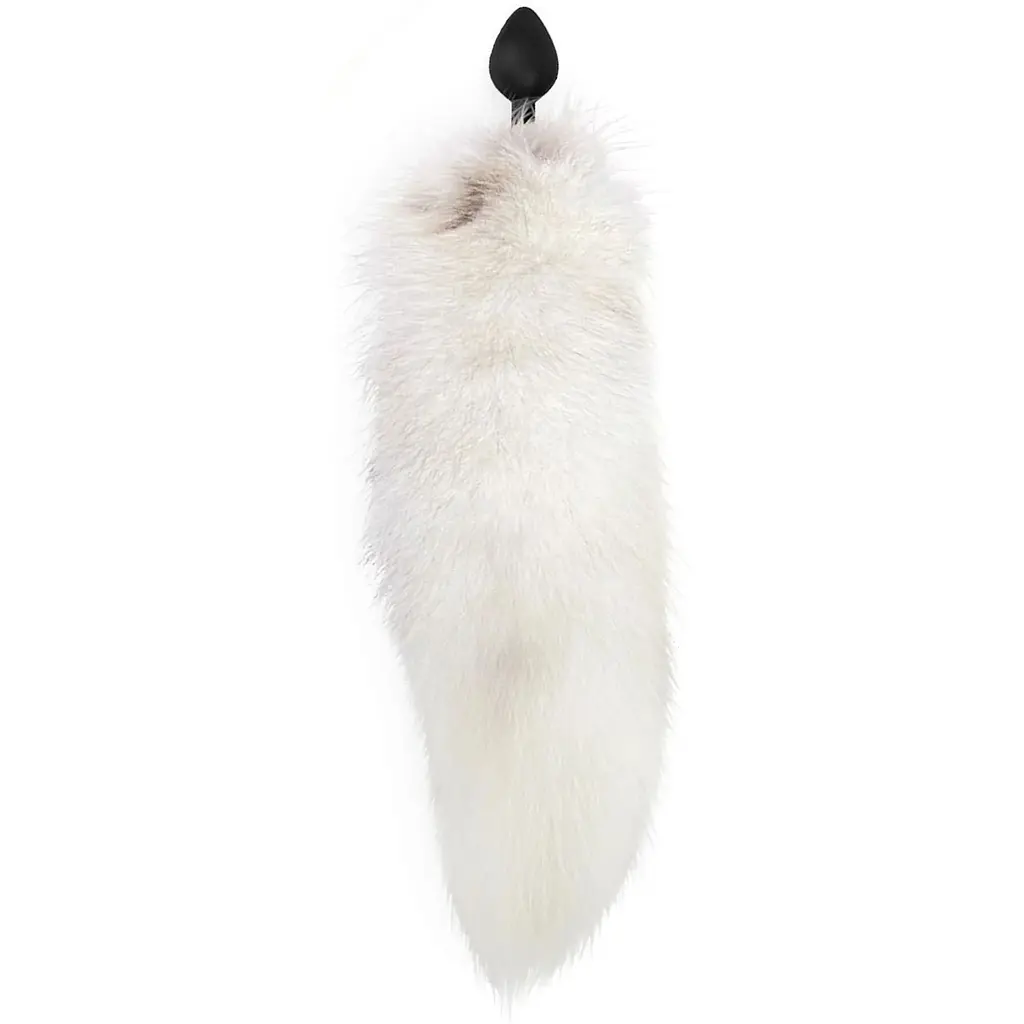 Силіконова анальна пробка Art of Sex з хвостом із натурального хутра Size M White fox - фото 2
