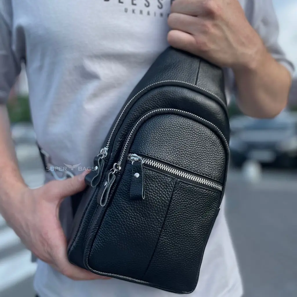 Чоловіча сумка-слінг шкіряна 18х32х7 для прогулянок Tiding Bag A25F-5060A чорна 18 см - фото 8