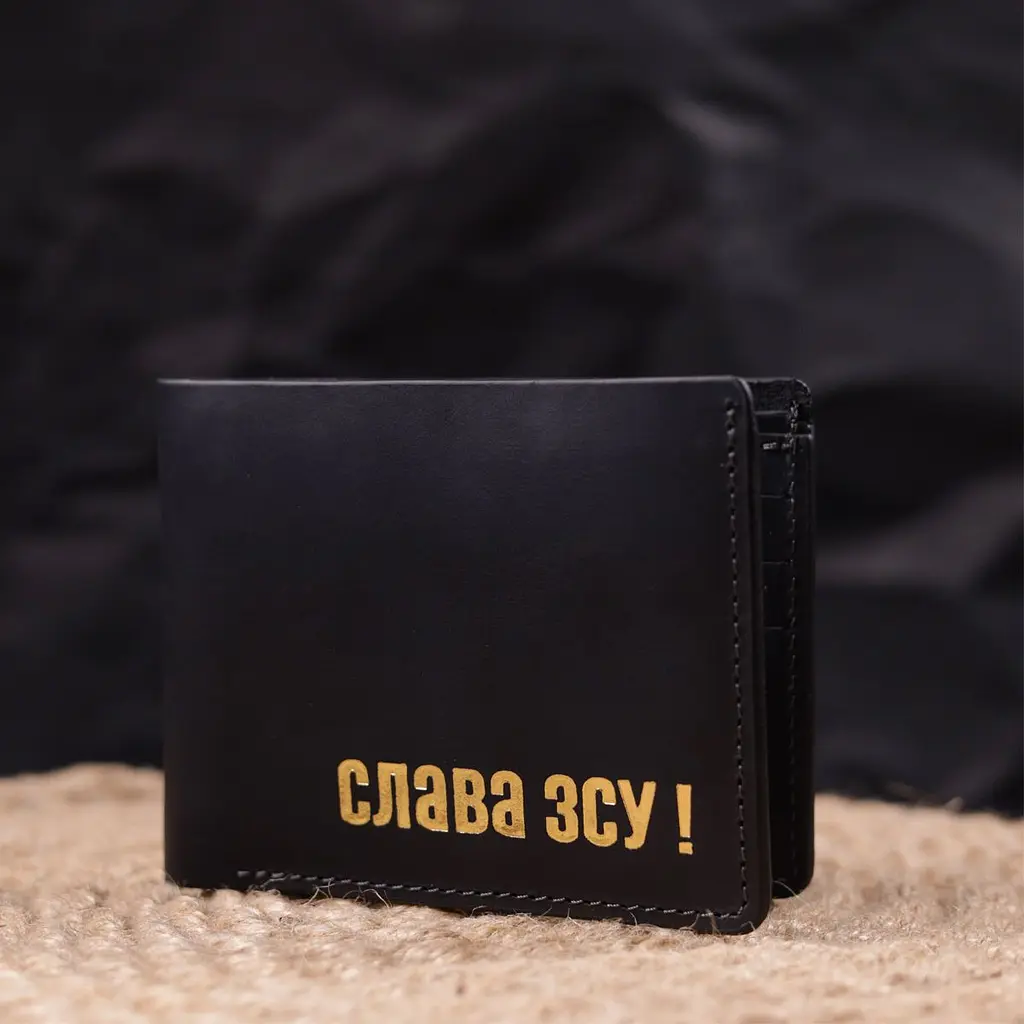 Відмінний шкіряний гаманець без застібки Слава ЗСУ Grande Pelle 16754 чорний - фото 8