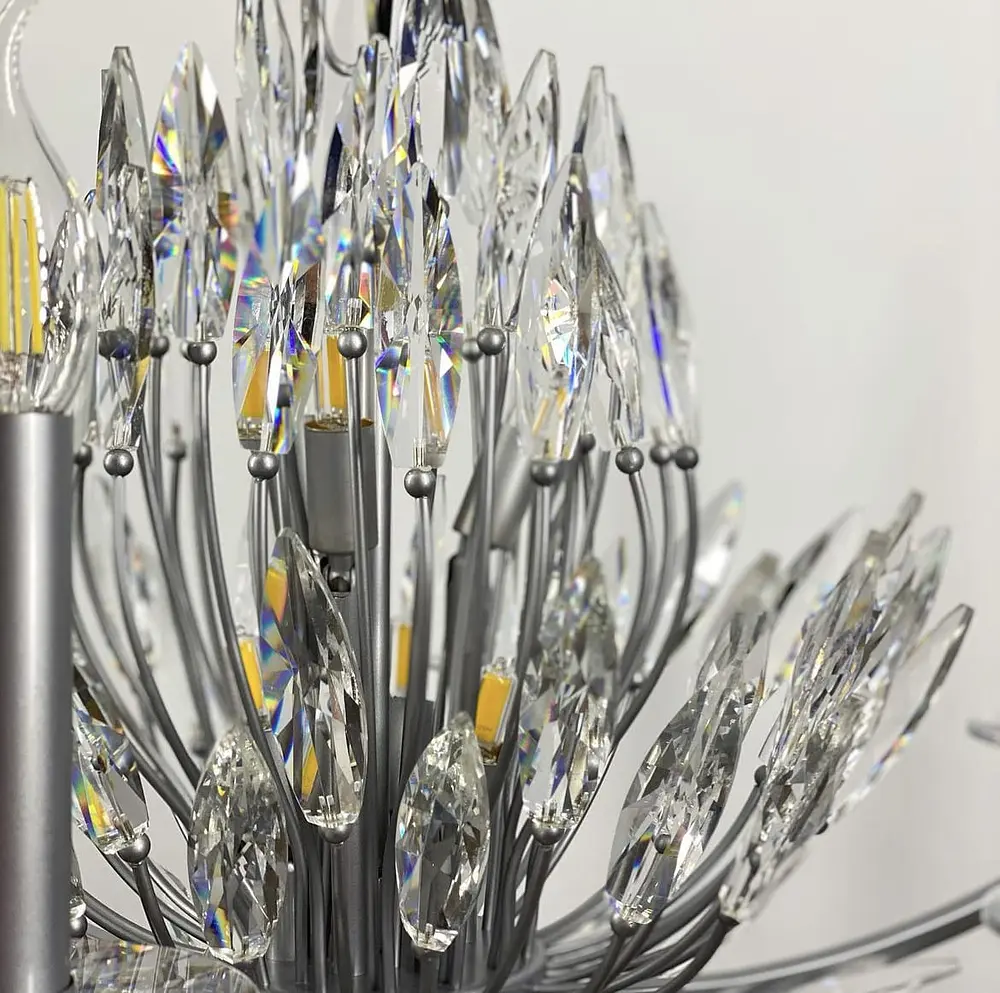 Хрустальная серебряная люстра реплика Lily Buds на 6 рожков-подсвечников Line.F MD 8058-6 Satin - фото 2