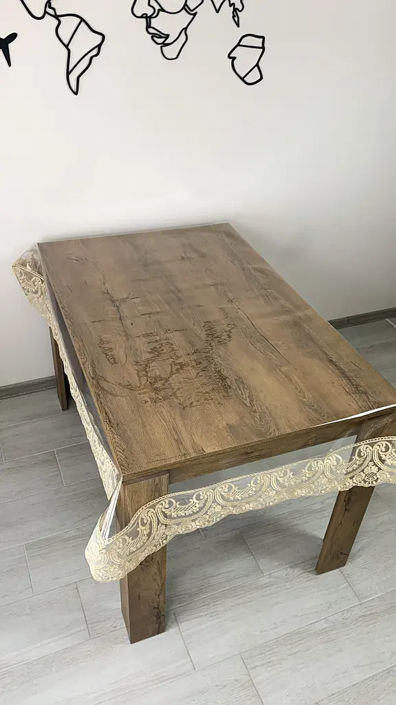 Силиконовая скатерть прямоугольная с кружевом Арка 15 см 300х140 см Бежевый - фото 4