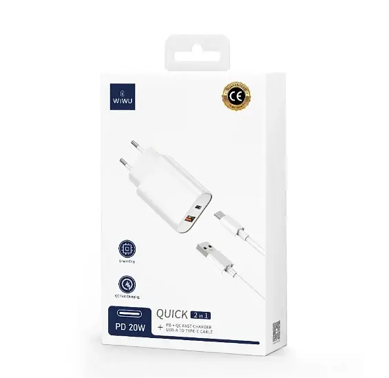 МЗП WIWU Wi-U002 PD QC charger set with EU plug Type C to Lightning White - фото 2