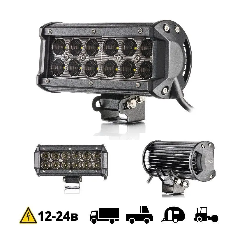 Фара LED Балка Лідер 165x75x55 mm / 36W / 3W x 12 / 10-30V / Далекий (D-36W Black) - фото 2